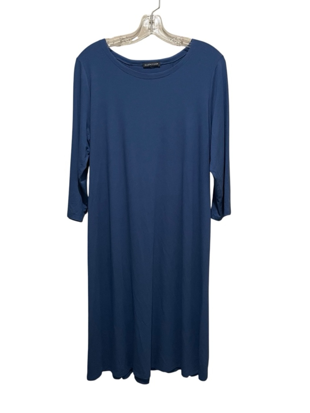 Eileen Fisher Midi Dress Blue Women Size Medium 3/4 Sleeve Stretch Back Tie